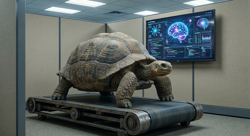 AI Generated Image of a Tortise on a Treadmill