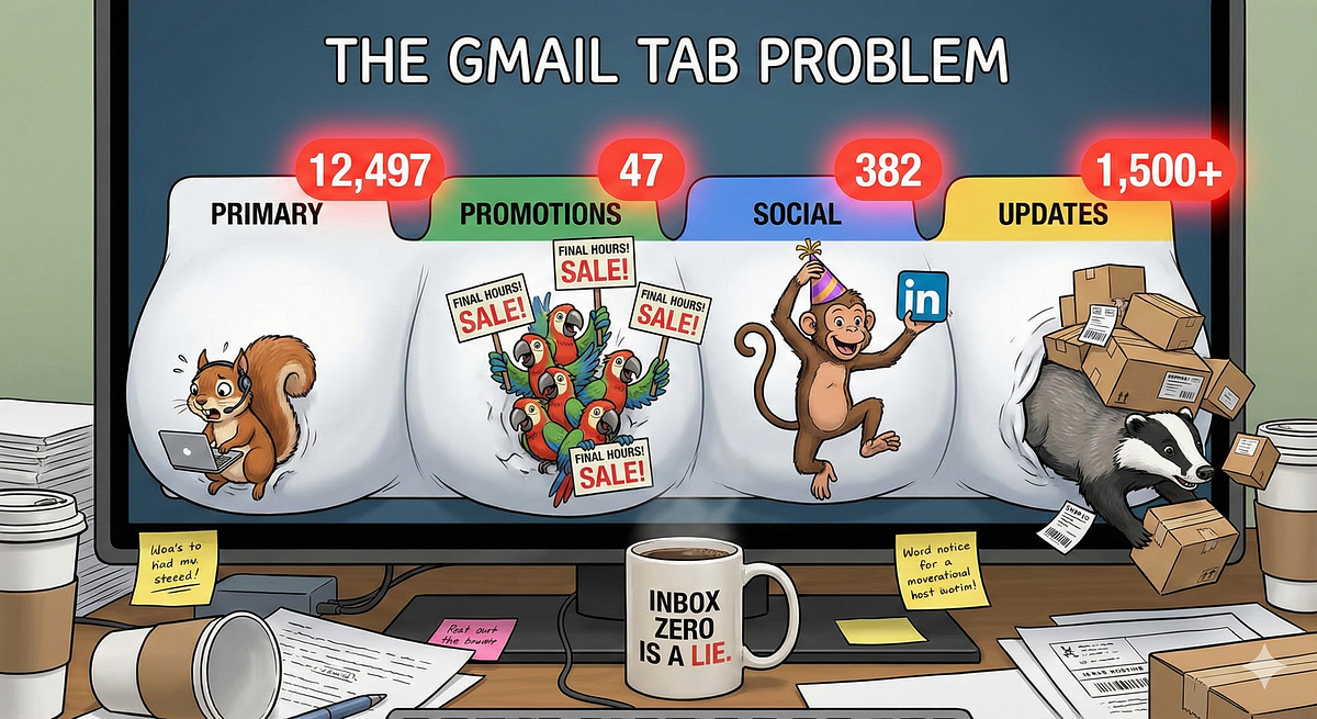 AI Generated Image of Gmail Tabs Bulging with Email